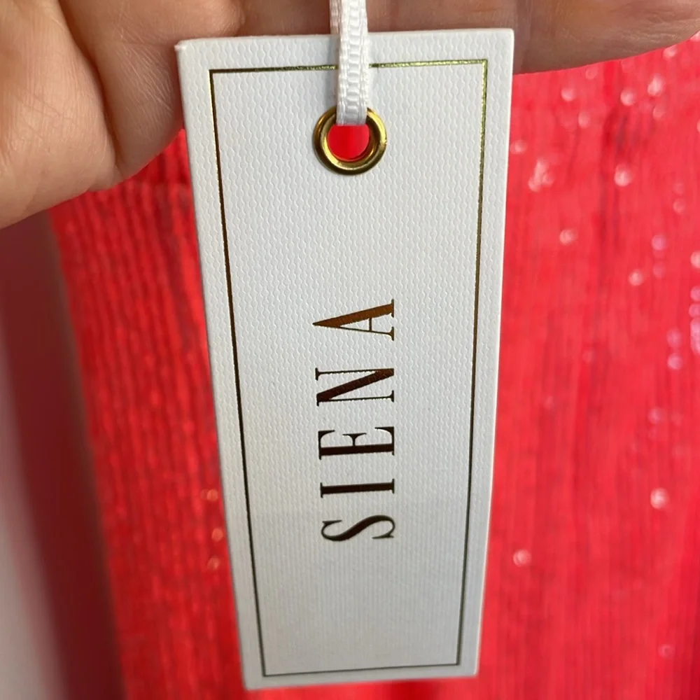 SIENA CORAL ALLOVER SEQUINS SPAGHETTI STRAP MIDI DRESS SIZE 14 NWT